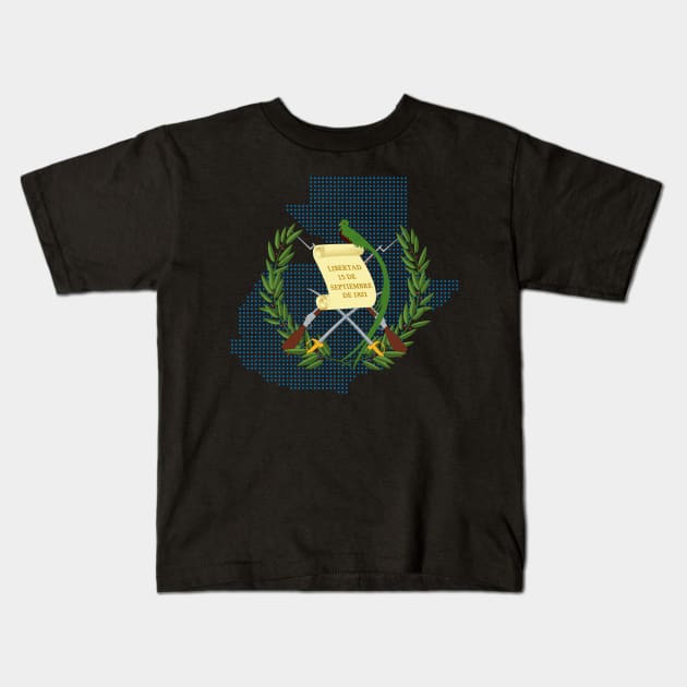 Guatemalan Coat of Arms - Map of Guatemala Kids T-Shirt by verde